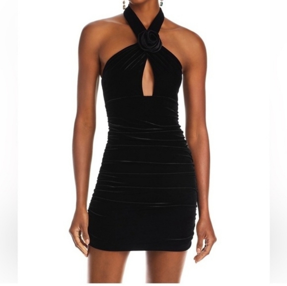 Bardot Chic Black Backless Velvet Mini Halter Dress Size 6